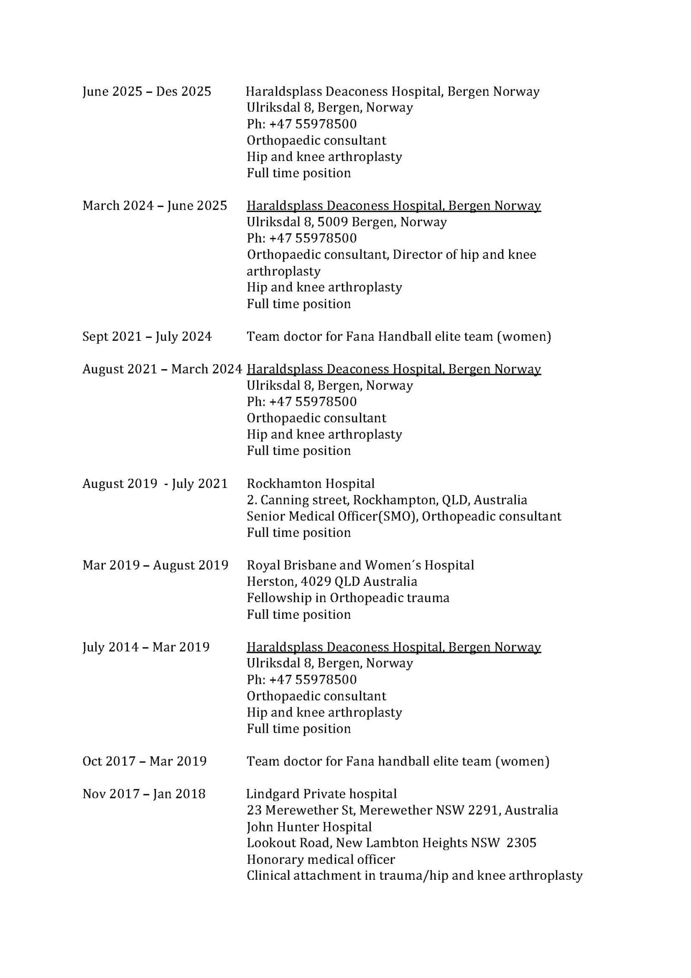 CV for Dr. Frode Vindenes – ortopedisk kirurg med erfaring fra Norge og Australia