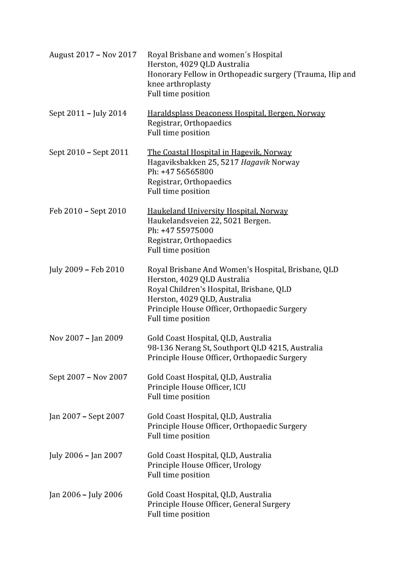 CV for Dr. Frode Vindenes – ortopedisk erfaring fra Norge og Australia